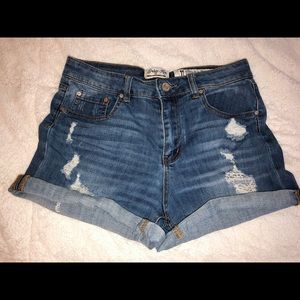 Ripped, high waisted jean shorts
